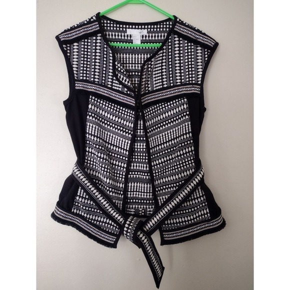 H&M Black White Geometric Print Sleeveless Tie Waist Vest Womens Size 2 - Picture 1 of 7